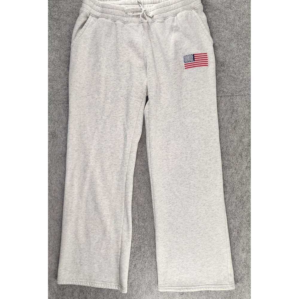 Hollister Gray USA Flag Patch Fleece Wide Leg Sweatpants Loungewear Womens M - Picture 2 of 7